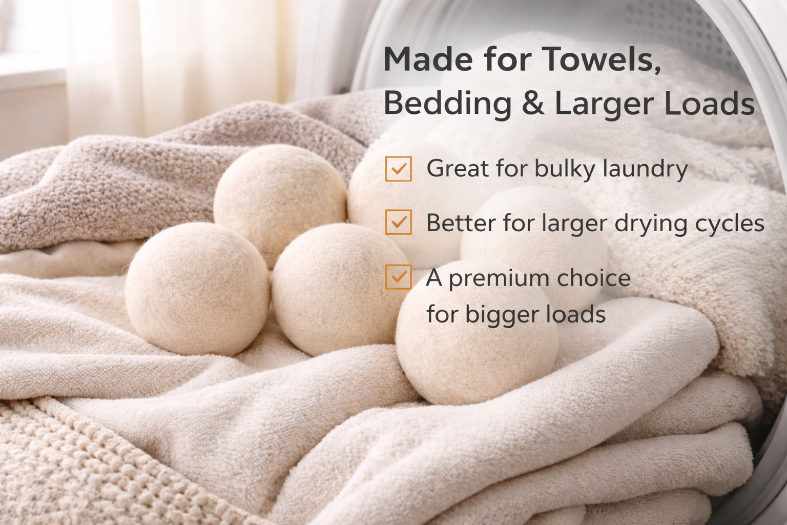 BABL LIFE Wool Dryer Balls 6 Pack XL, 3 Inch, 100% New Zealand Wool, Reusable Natural Fabric Softener for Towels and Bedding
