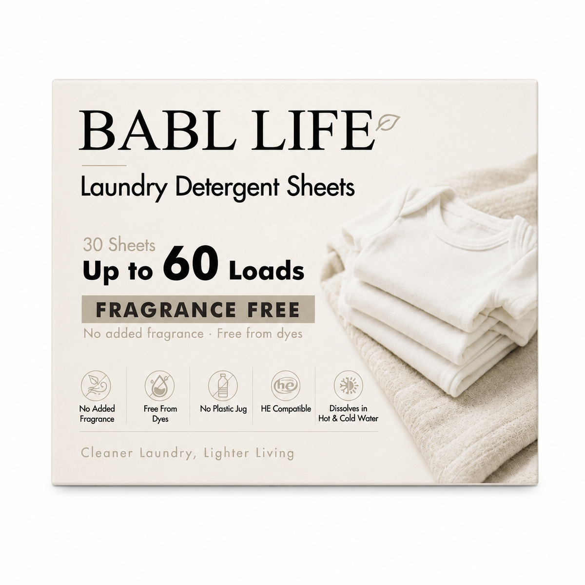 BABL LIFE Laundry Detergent Sheets (30 Count, Fragrance Free)