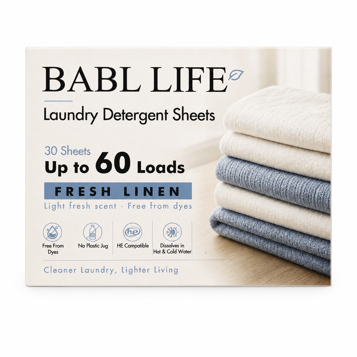 BABL LIFE Laundry Detergent Sheets (30 Count, Fresh Linen)